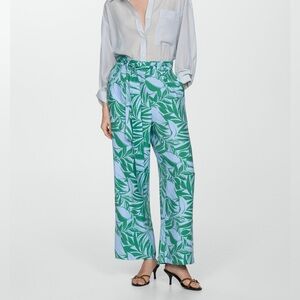 Mango MNG Blue Green Tropical High Rise Cropped Trousers Pants XL NWT